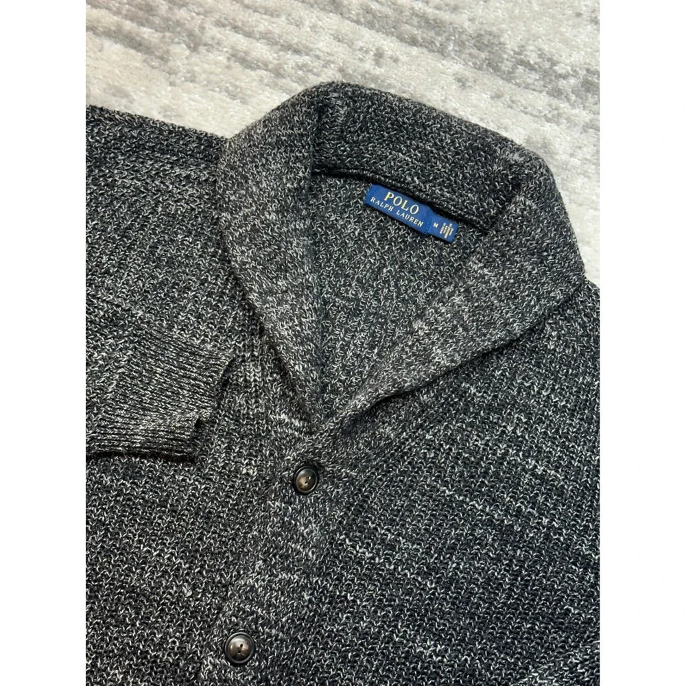 Polo Ralph Lauren Knit Cardigan Men M Gray Shawl Collar Cotton Knit Old Money